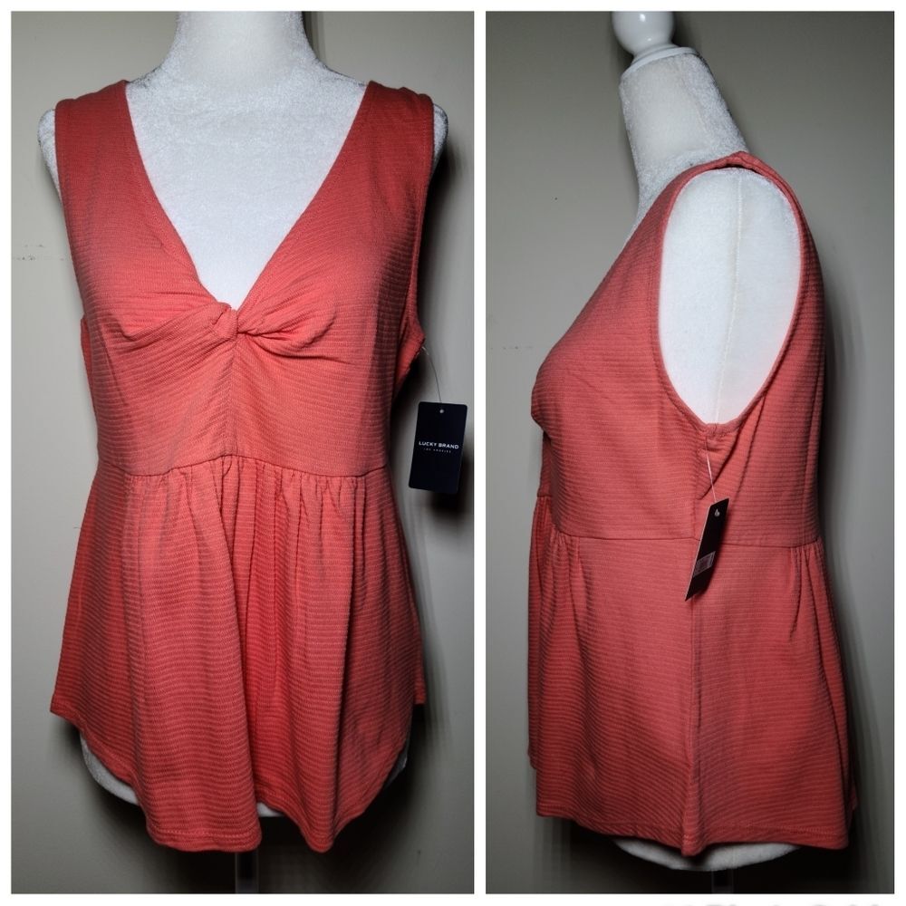 NWT|Lucky Brand Sleeveless Knot Front Peplum Top, SMALL